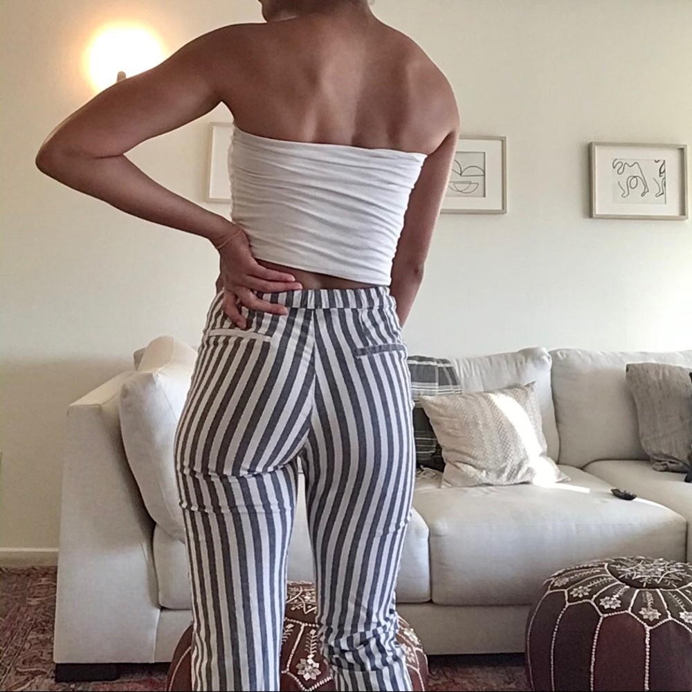 Blue and white striped pants